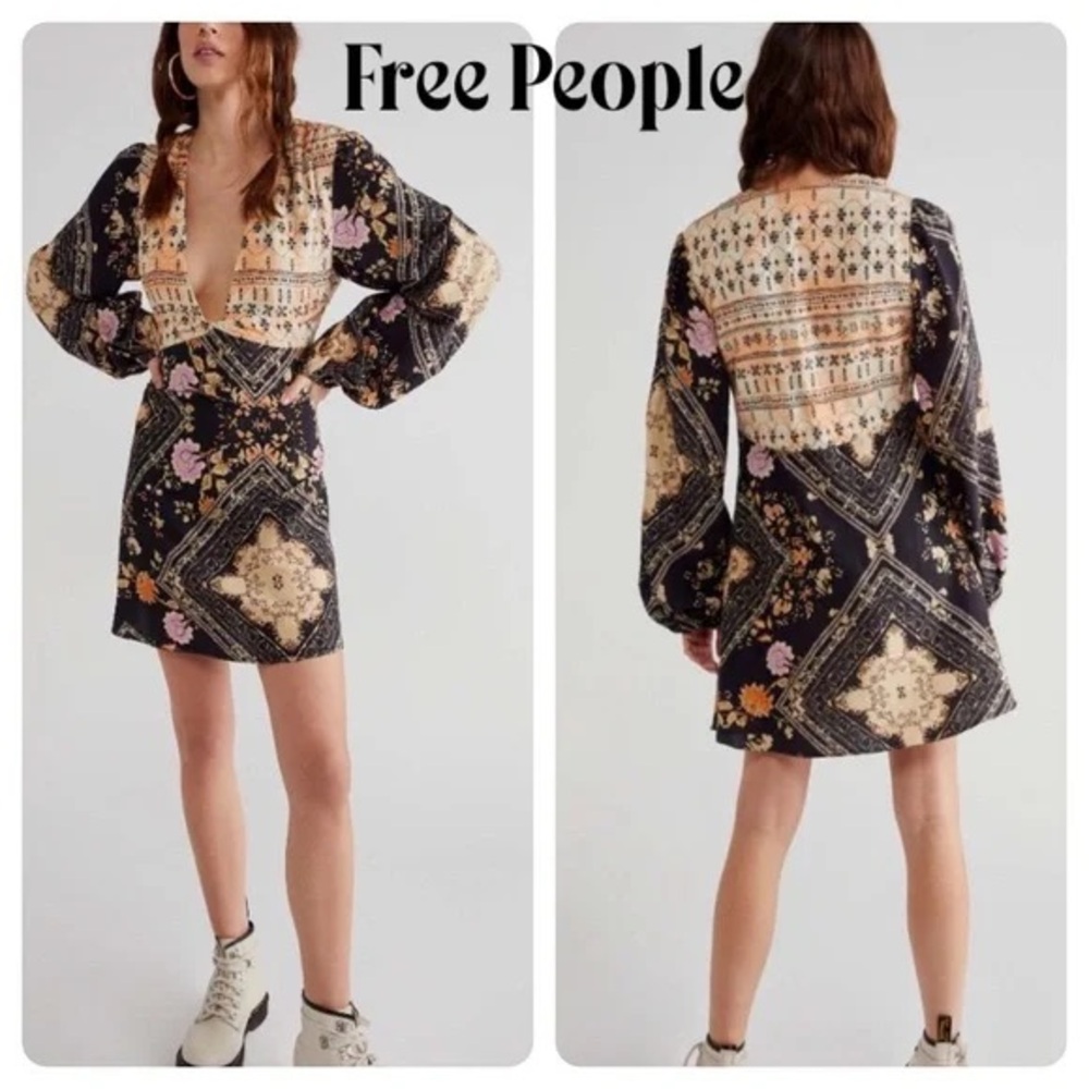 Free People Descanso Mini Dress Chocolate Combo Floral Paisley | Women's Small